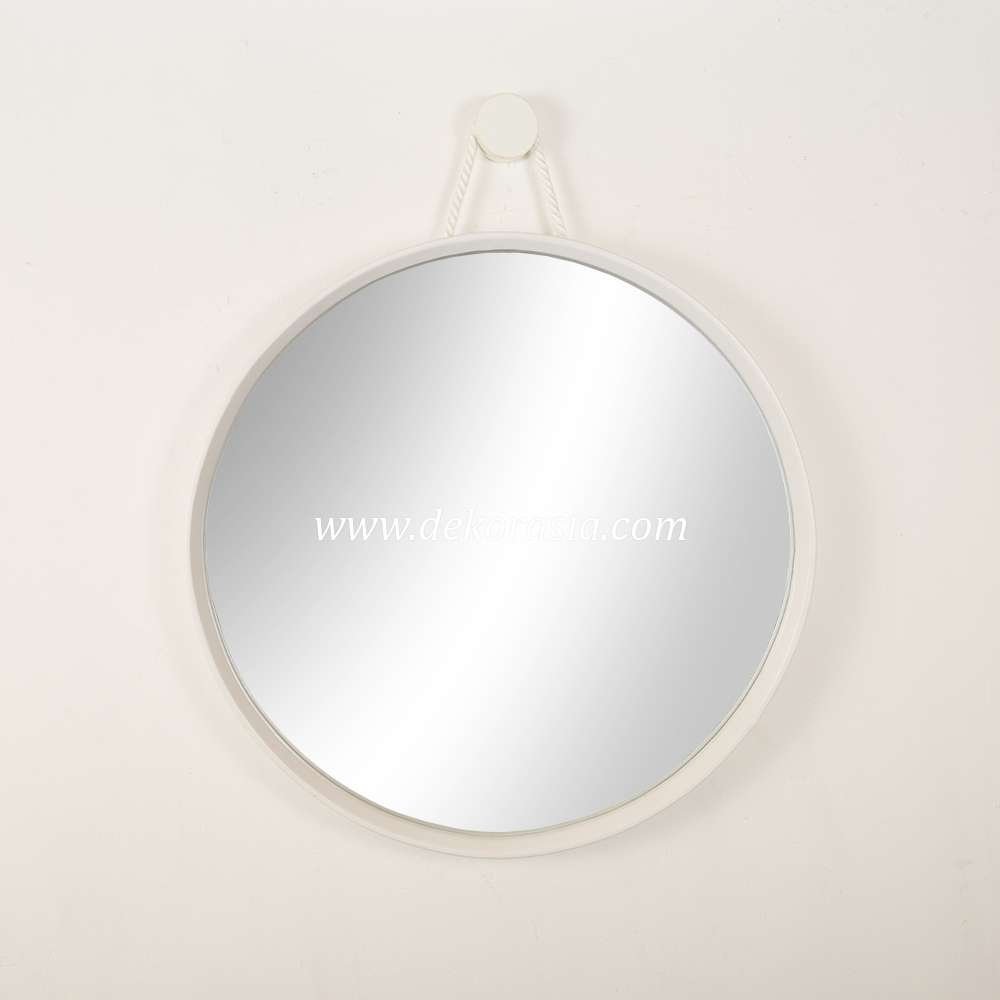 White Round Mirror Wall Decor, Wooden Frame Mirror, Natural Wood Mirrors - Image 1