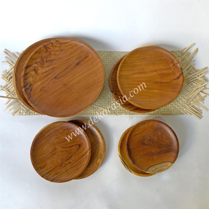 Round Teak Wooden Tray Diameter 5.9 to 9.8 inches, Dinnerware Set Dishes & Tray Serving - Image 3