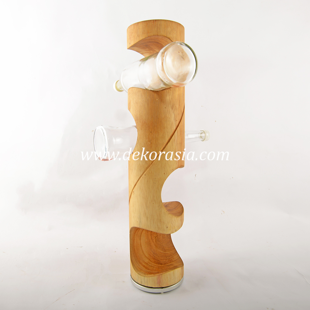 Round Wine Holder, 4 Bottle Wine Rack, Natural Wooden Wine Rack Storage - Image 1