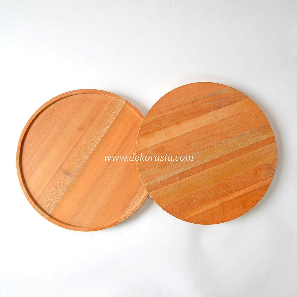 Natural Round Wooden Tray Dinnerware Plate For Serving Fruit - Image 2
