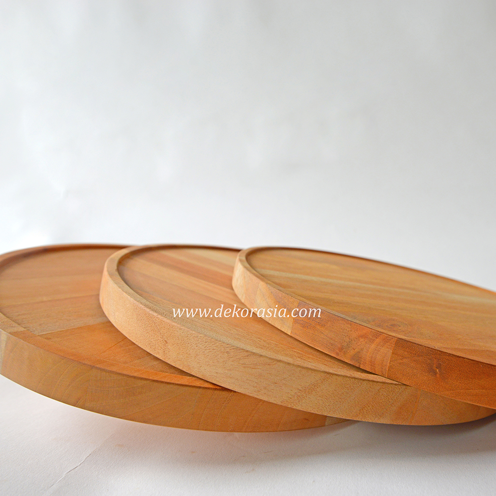 Natural Round Wooden Tray Dinnerware Plate For Serving Fruit - Image 3