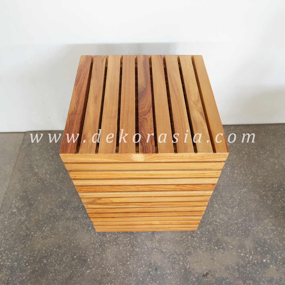 Teak Barn Stool with Rubber Feet - Wood Stools Furniture - Image 2