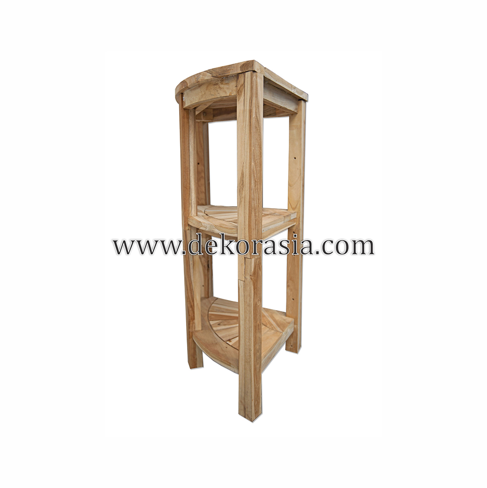 Natural Teak Corner Bench 3 Layer Bathroom Triangle Shaped with Shelf, Bathroom Set Accessories - Image 3