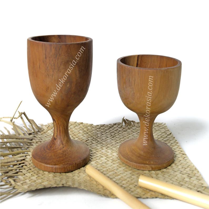 Teak Wine Goblet Diameter 3 Inches x Height 4 to 4.8 inches, Teak Wood Kitchenware - Image 1