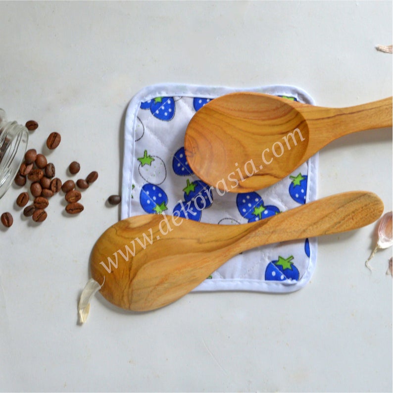 Natural Teak Wood Ladle - Length 8.8 to 9 Inches, Wooden Spoon Kitchenware - Image 1