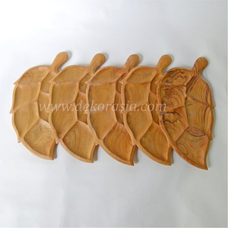 Teak Wood Plates Leaf Shaped, Dinnerware Set Dishes & Plates Serving - Image 3