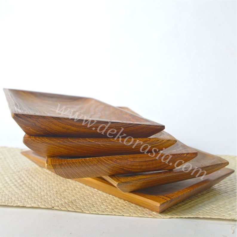 Natural Teak Wood Rectangle Tray, Dinnerware Set Dishes and Trays - Image 3