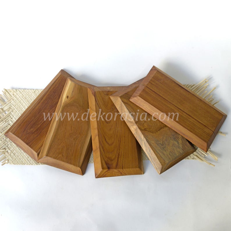Natural Teak Wood Rectangle Tray, Dinnerware Set Dishes and Trays - Image 4