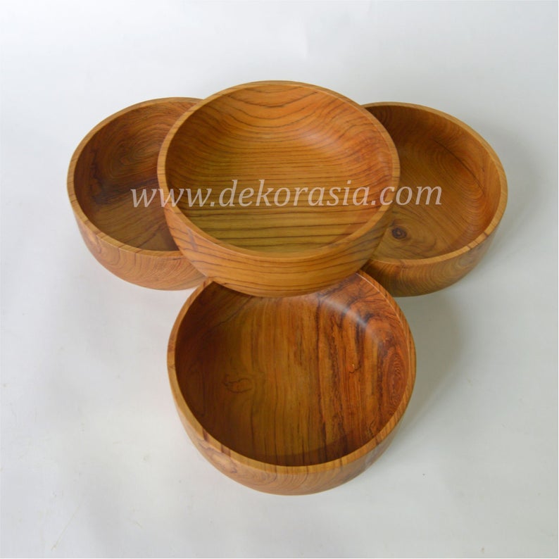 Teak Wood Round Bowl Serving Dessert Diameter 8.8 to 12 inches, Dinnerware Set Dishes & Salad Bowl - Image 1