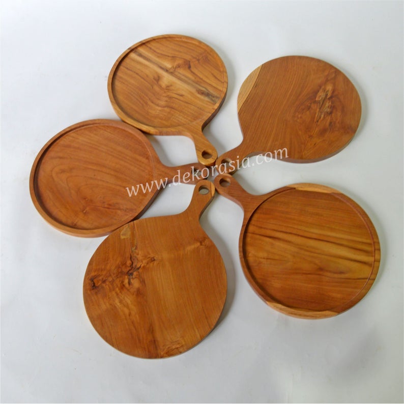 Teak Wood Round Chopping Board, Serving Platter Dia 10.5 Inches, Dinnerware Set Dishes & Chopping Board - Image 2