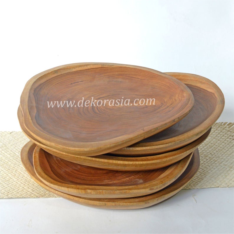 Teak Wood Tray Natural Shape Diameter 12 Inches, Dinnerware Set Dishes & Trays - Image 2