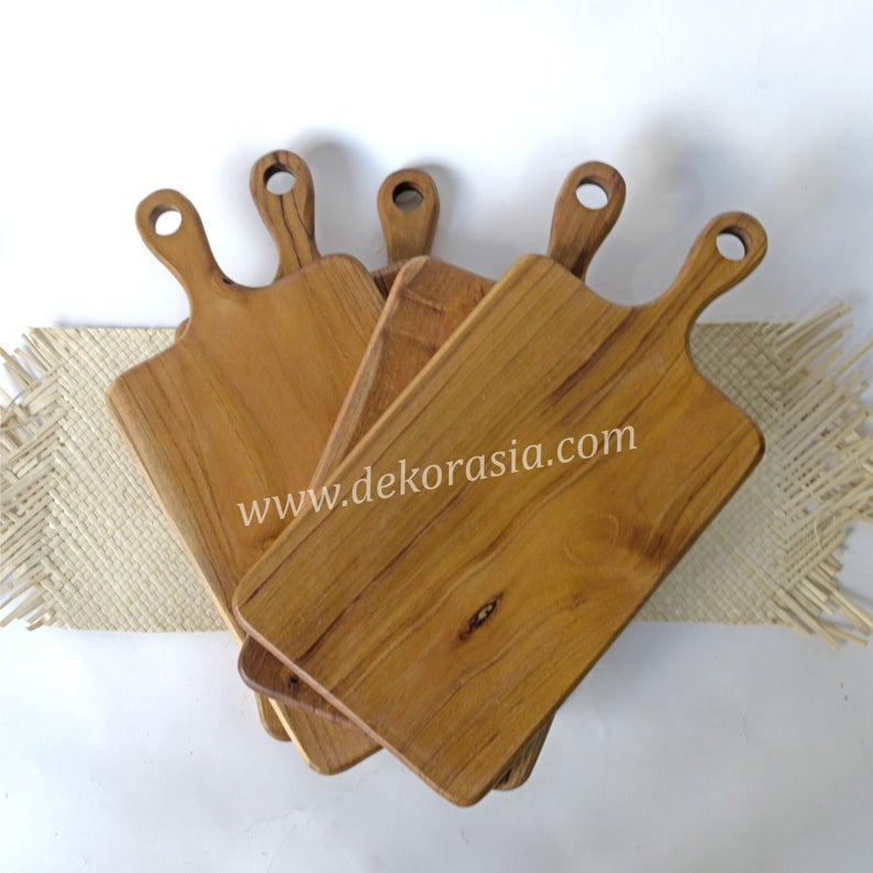 Wooden Antique Teak Cutting Board with Handle, Wood Cutting Board - Image 1