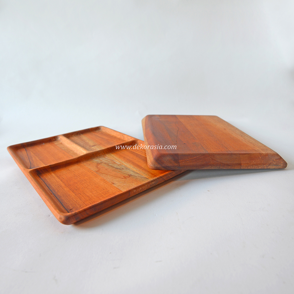 Natural Wooden Plates with 3 Compartment, Wood Plate Tableware - Image 3