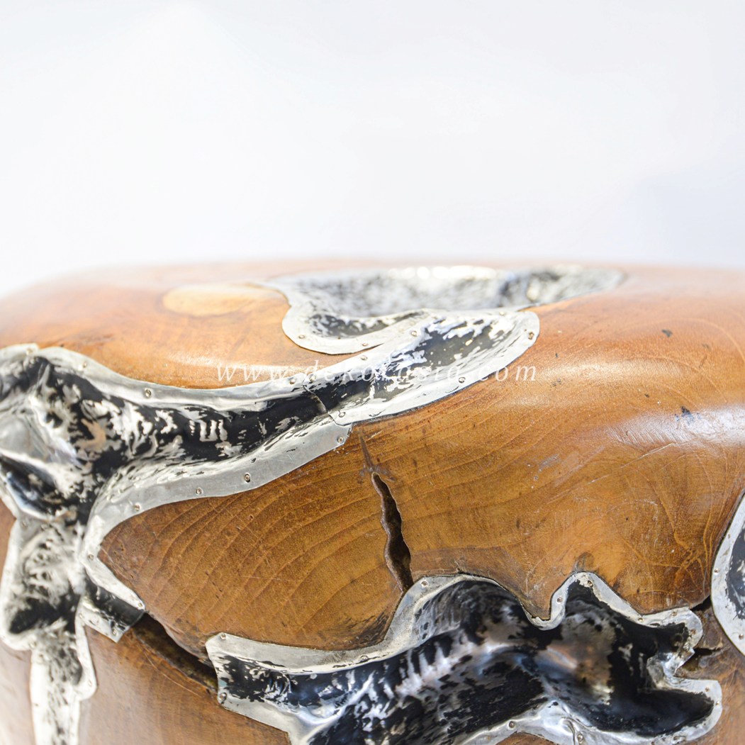 Wood and Aluminium Round Stool - Wooden Stools for Home Furniture - Image 4